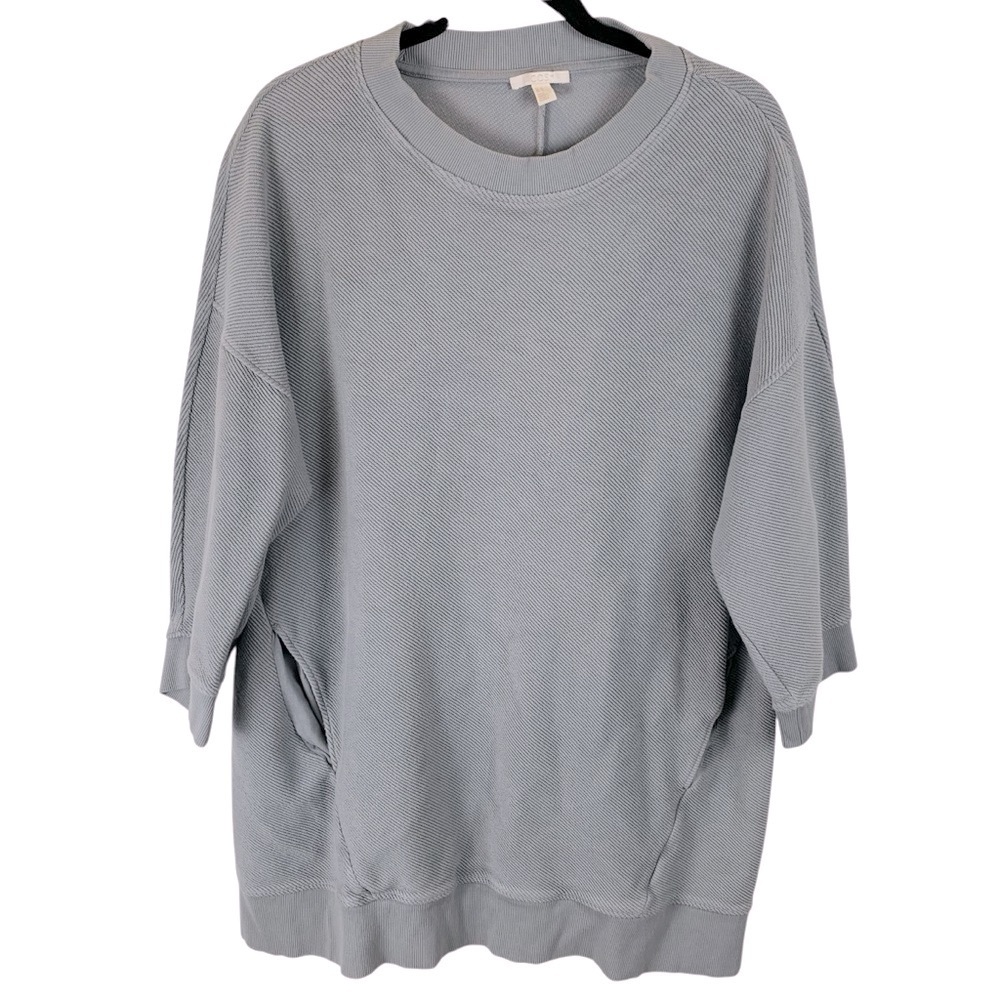 COS Long Ribbed Sweatshirt Light Grey Women's M Front Pockets Oversized Tunic